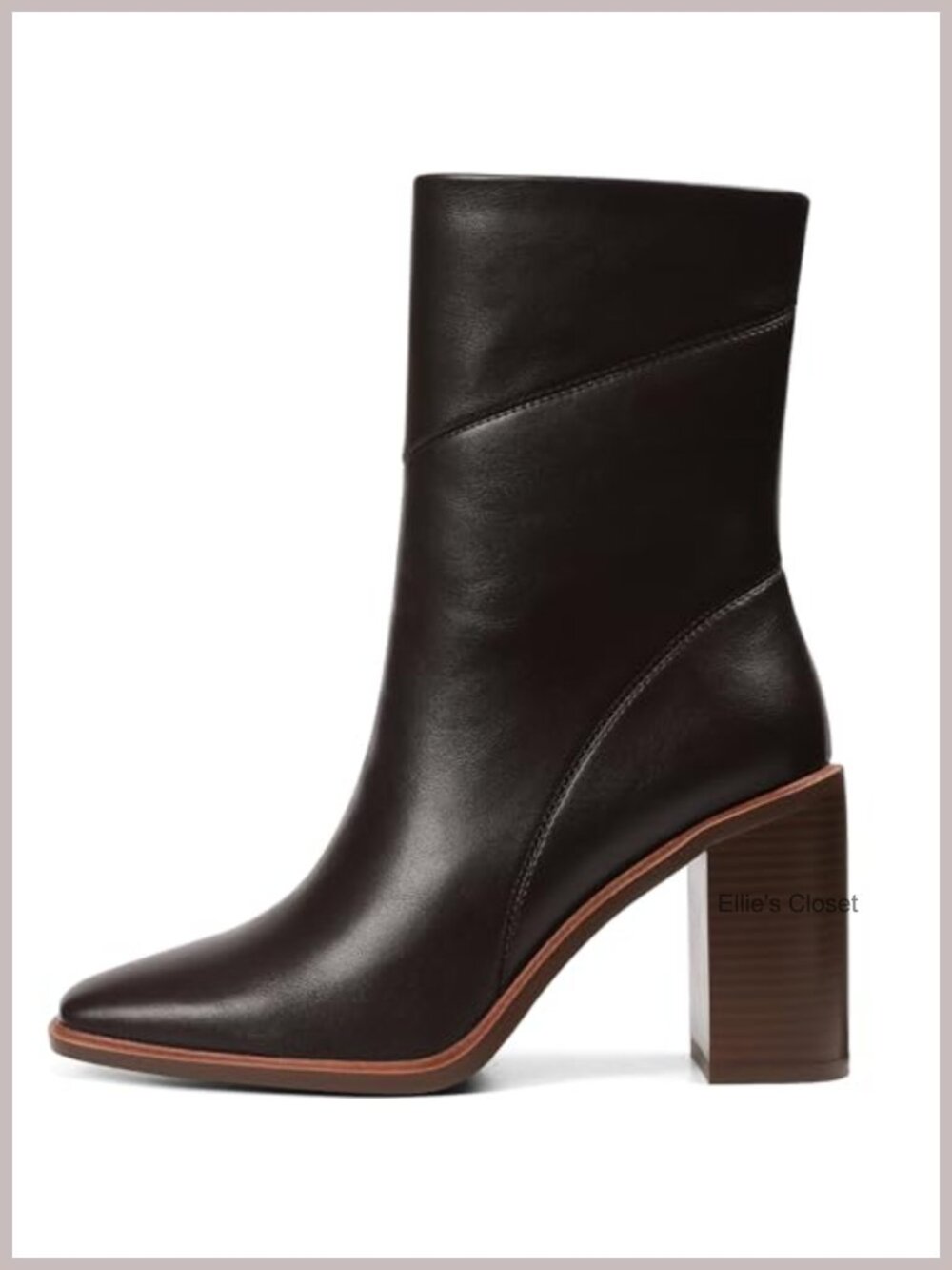 Faux Leather Ankle Boots Chunky Block Heel Square Toe Side Zip